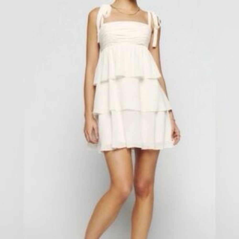 Reformation Avni Ruffle Tiered Mini Dress - Off white